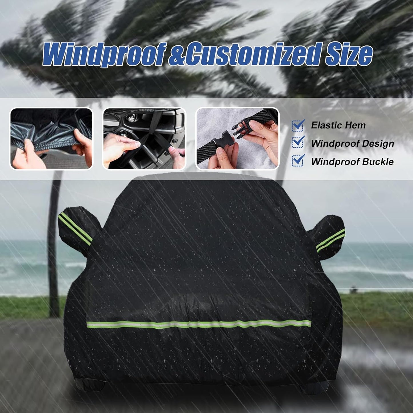 Waterproof Car Covers for 2021-2024 Ford Bronco 2 Door(Black) 210T Custom Outdoor Storm Hood