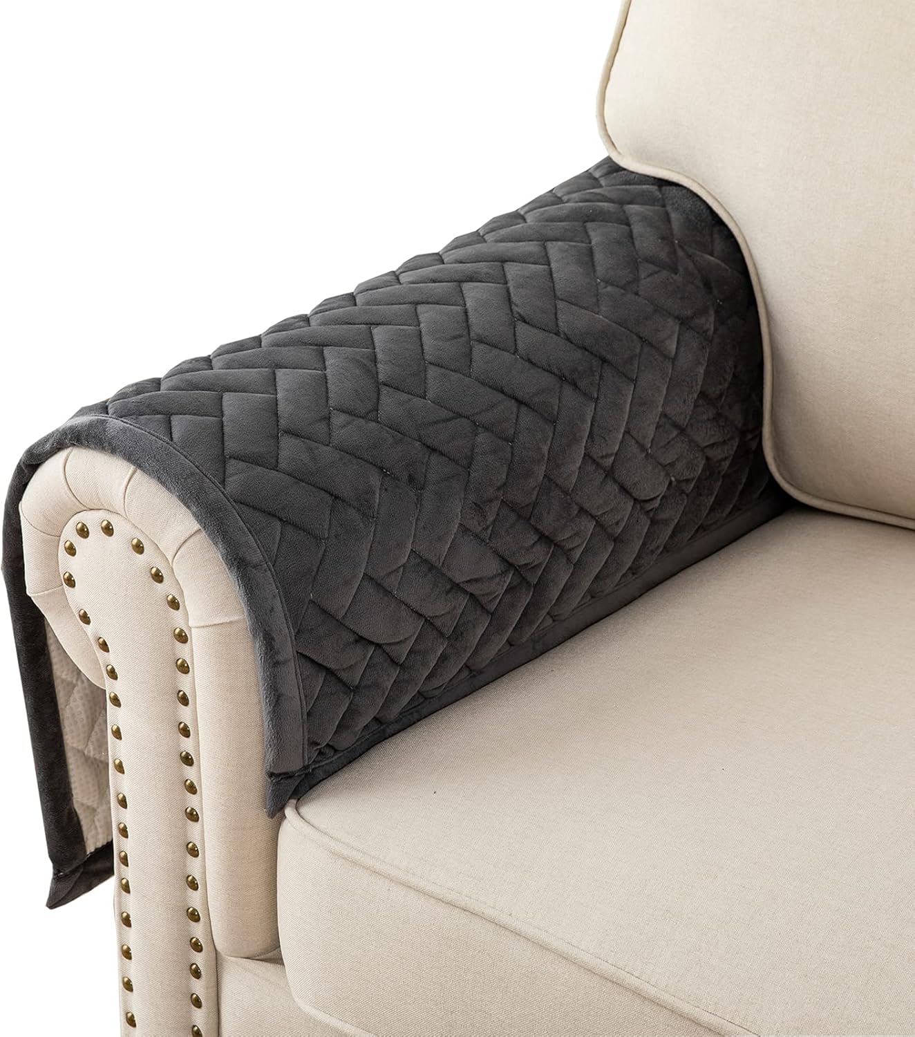 Eismodra Armrest Couch /Sofa /Backrest Covers,Anti-Slip Armchair Slipcovers for Dogs Cats Pet Loveseat Recliner Leather L Shaped,Dark Gray 28 x 28 Inches (Only 1 Piece)