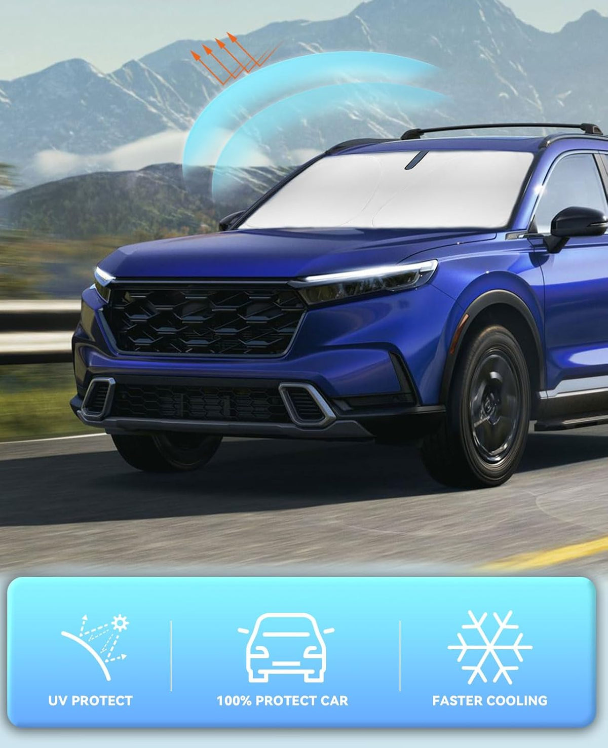 Sunshade for CRV Windshield Sun Shade for 2023-2024 2025 CRV C-RV SUV, LX, EX, EX-L, Sport Hybrid, Touring for Honda Front Window Sun Visor Protector Cover for Windshield Blocks UV Rays