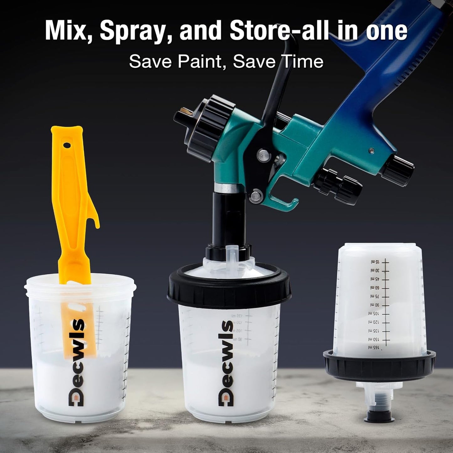 Disposable Paint Cups 6 Ounce(165ml), Mini Paint Mixing Cups with Lid and 30 Pack Paint Cup for Automotive Spray Gun, 125-Micron Filter, 2 Hard Cup with Retainer Ring, 20 Plugs, 1 Stirrer, 1 Seal Tape