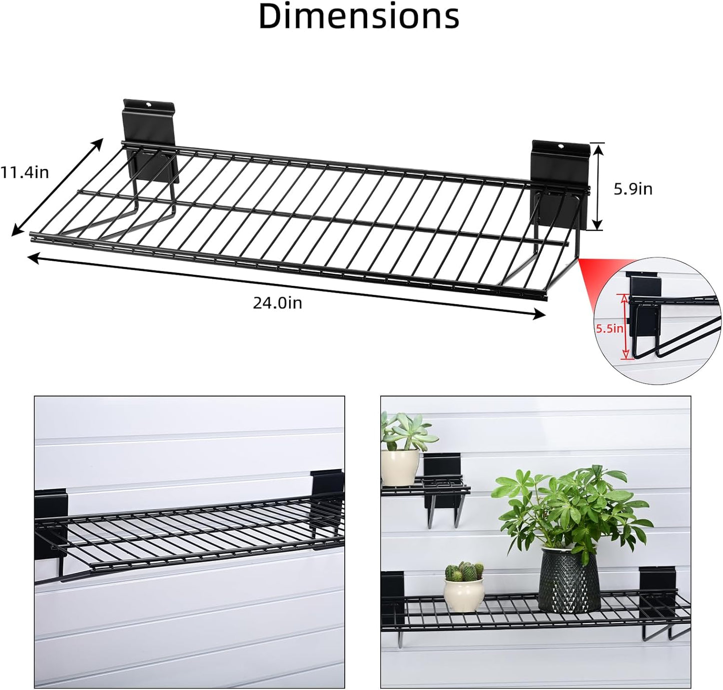 Slatwall Shelves, Slatwall Accessories, Slat Wall Wire Shelf, Heavy Duty Gargage Storage Slatwall Shelf(2 Pack) (24-Inch Width)