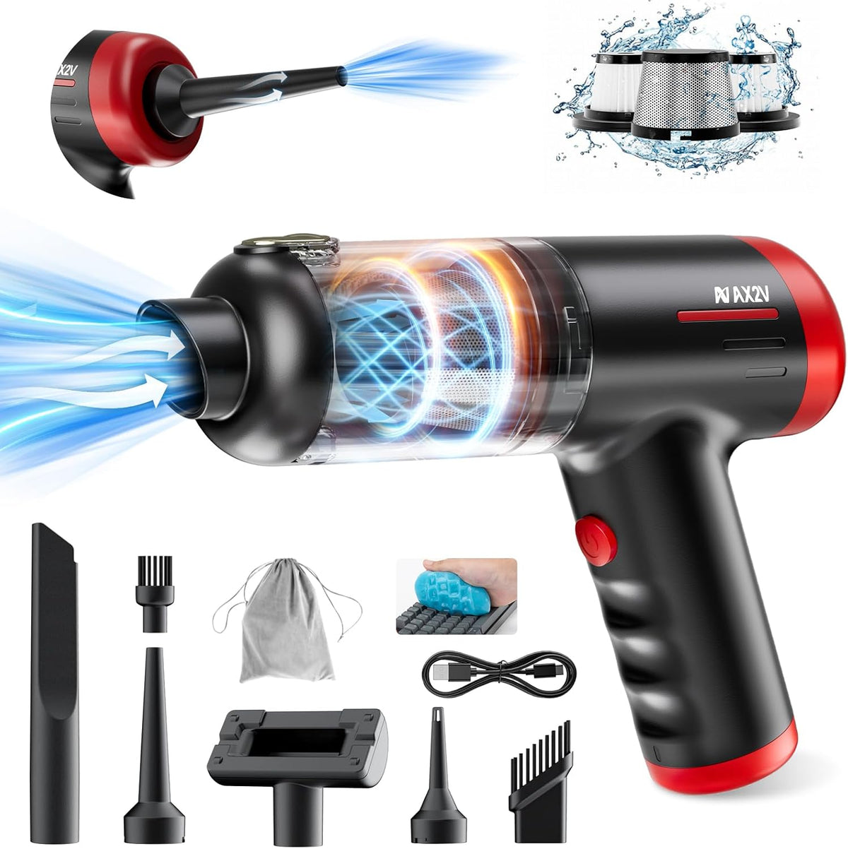 2-in-1 Car Vacuum&Air Duster,80W/16kpa/12KRPM/30 Mins,High Powerful Dust Cleaner Portable Cordless Vacuum Pro,Compressed Air Blower,Lightweight Rechargeable Handheld Mini Vacuum for Car/Home/Office
