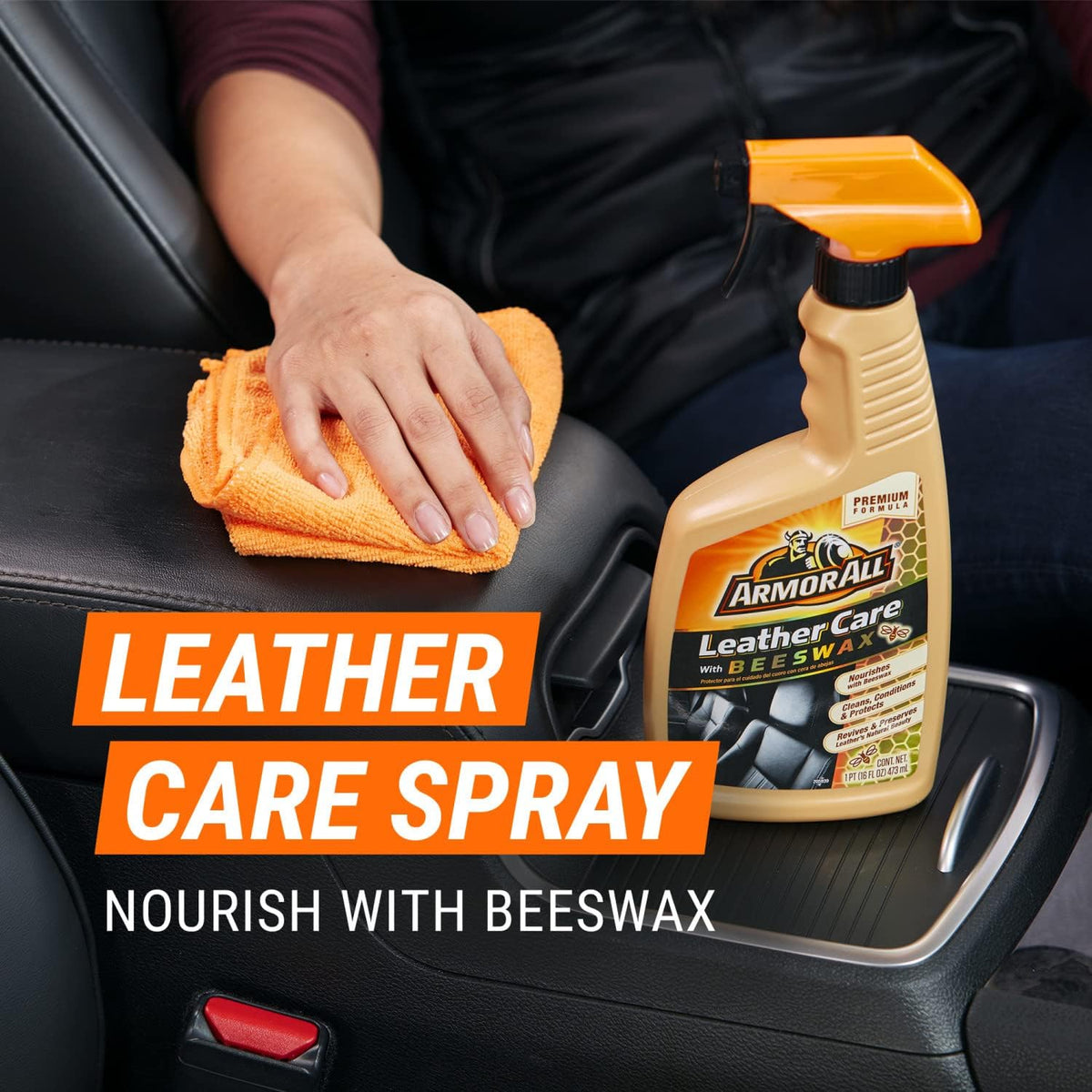 Armor All Car Leather Cleaner Spray, Beeswax Leather Care Spray for Cars, Trucks, Motorcycles, 16 Oz Each (Pack of 2)