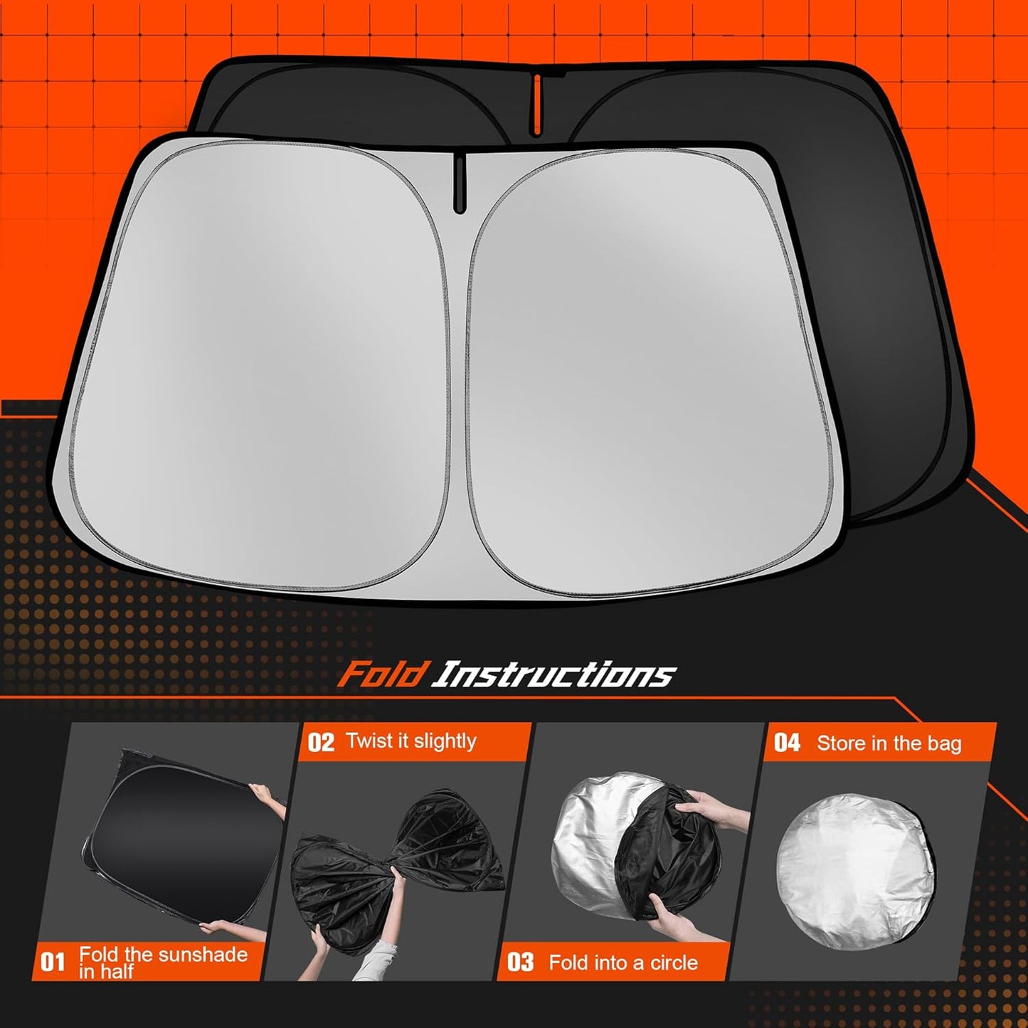 Custom Fit Windshield Sun Shade for Mazda CX5 2013-2016 - Full Coverage, 210T Reflective Fabric, Double-Layer Design - Blocks 99% UV Rays, Keeps Car Cool, Easy to Install and Store