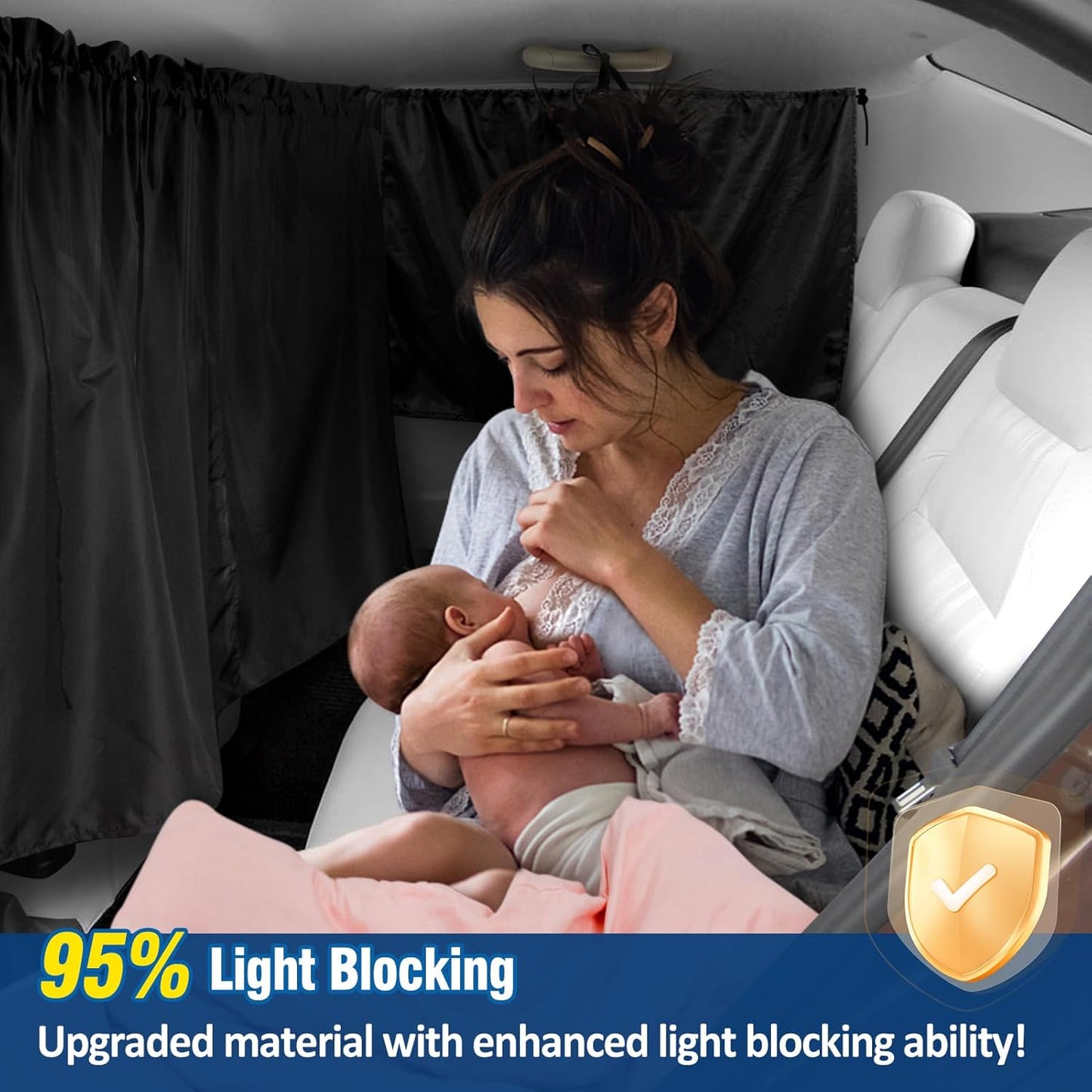 Set of 3 Car Window Shades - 95% Light Blocking Sunshades, 1 Privacy Divider Curtains & 2 Side Window Covers, Wide Sedan SUV Accessories for Kids Baby Travel Camping Nap Sleeping