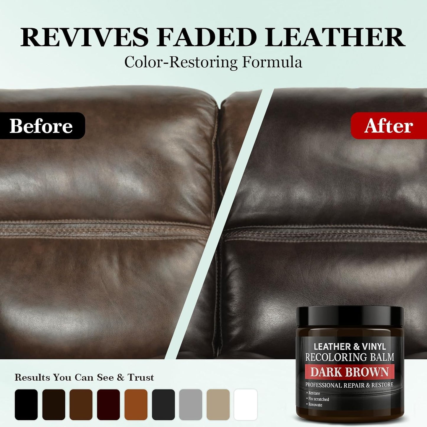 Leather Color Restorer, Leather Recoloring Balm, Scratch Remover, Leather Dye, Leather Paint with Leather Conditioner, Leather Repair Kit for Furniture Couches Car Seats Shoes, Tan