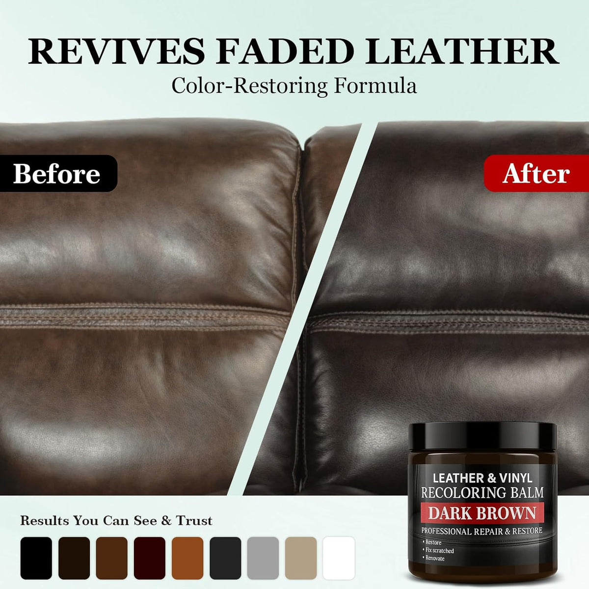 Leather Color Restorer, Leather Recoloring Balm, Scratch Remover, Leather Dye, Leather Paint with Leather Conditioner, Leather Repair Kit for Furniture Couches Car Seats Shoes, Dark Gray