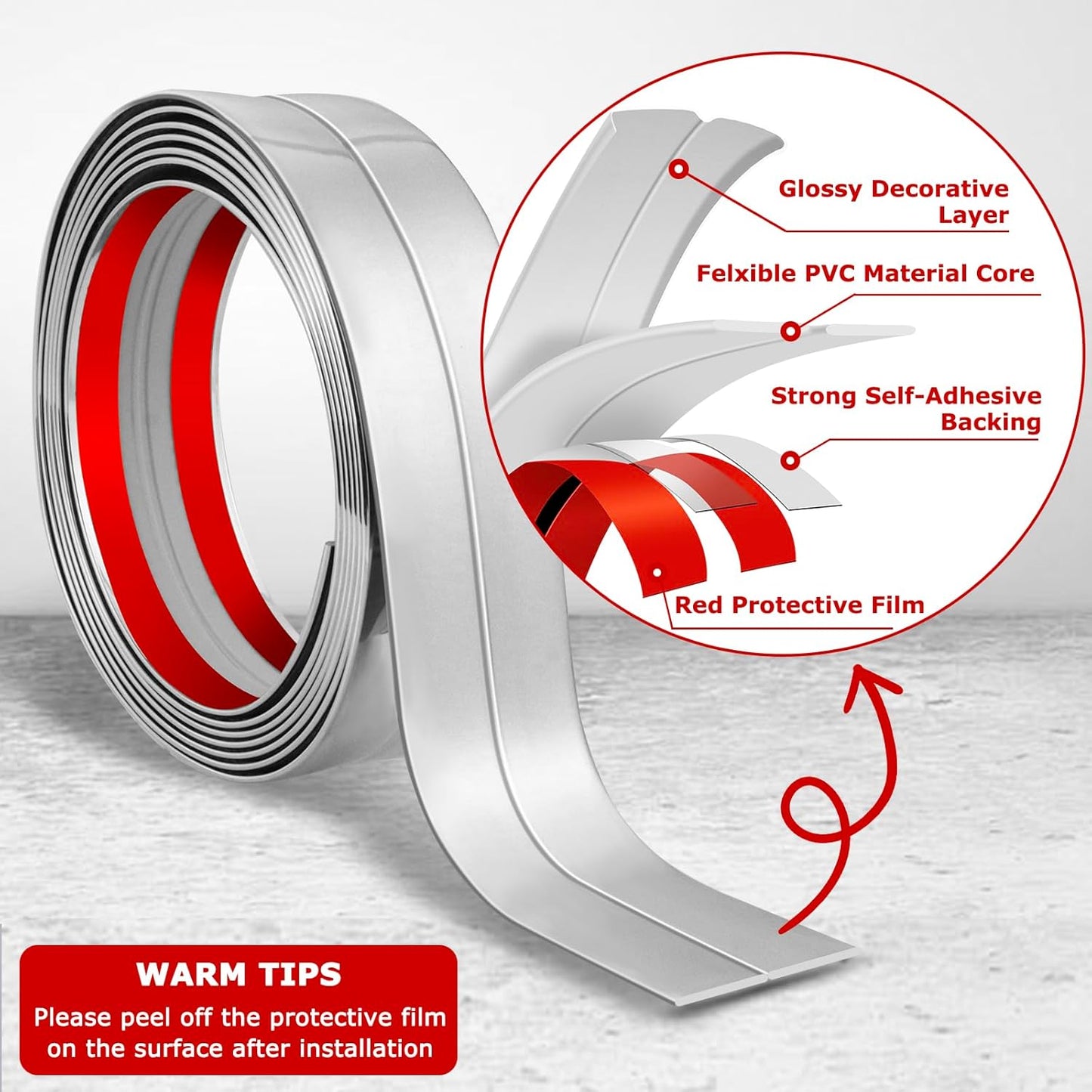 Flexible Wall Corner Protector Moulding Trim Peel and Stick Wall Corner Guards Edge Protector Self Adhesive Molding Trim Strip for Edge Ceiling (Silver, 1.6 in x 20 Ft)