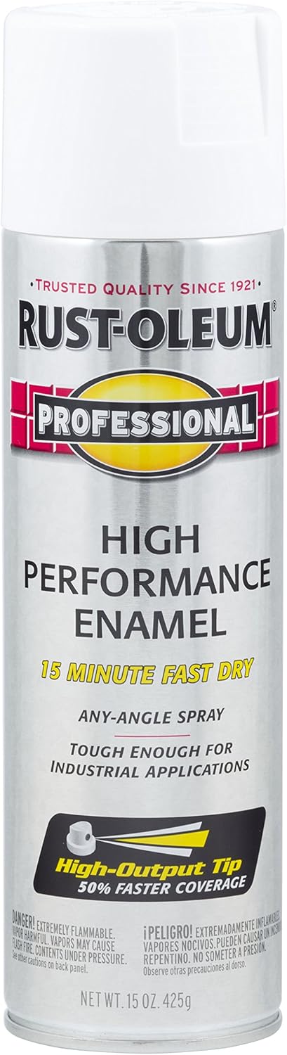Rust-Oleum 7592838 Professional High Performance Enamel Spray Paint, 15 Oz, Gloss White