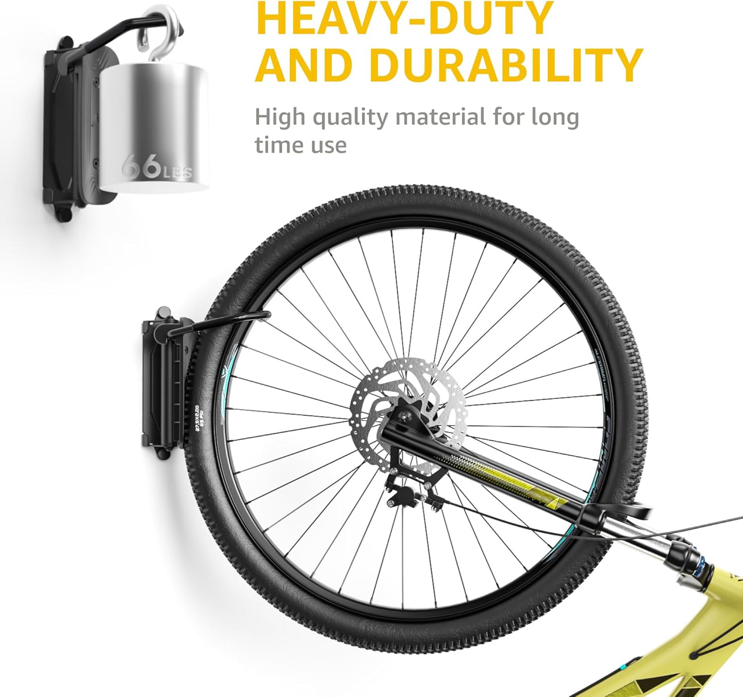 monTEK Swivel Bike Wall Mount, Bike Hangers for Garage, Space-Saving Vertical Bike Rack, Sturdy Bike Storage Rack Holds Up to 66lbs, Easy to Install, Black