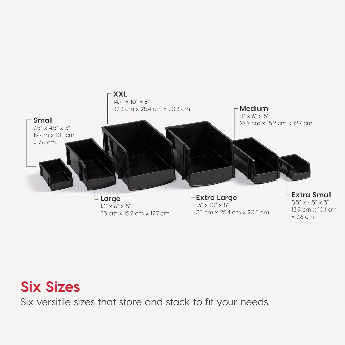 IRIS USA Stackable Bins, 5.5 x 4.5 x 3 inch, Plastic Hanging Open Front Shelf Bin Storage Organizer for Hardware, Craft Supplies, Small Parts, Nuts and Bolts, Garage Organization, 15 Pack- XS, Black