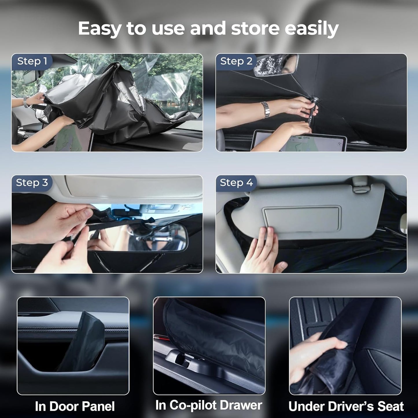 Windshield Sun Shade Umbrella Compatible with 2020-2025 Mercedes-Benz GLE Accessories: Custom Fit 240T Silver, Double Thickened, Foldable Window Sunshade, Ultimate 99% UV Blocking for 350/450/580/53