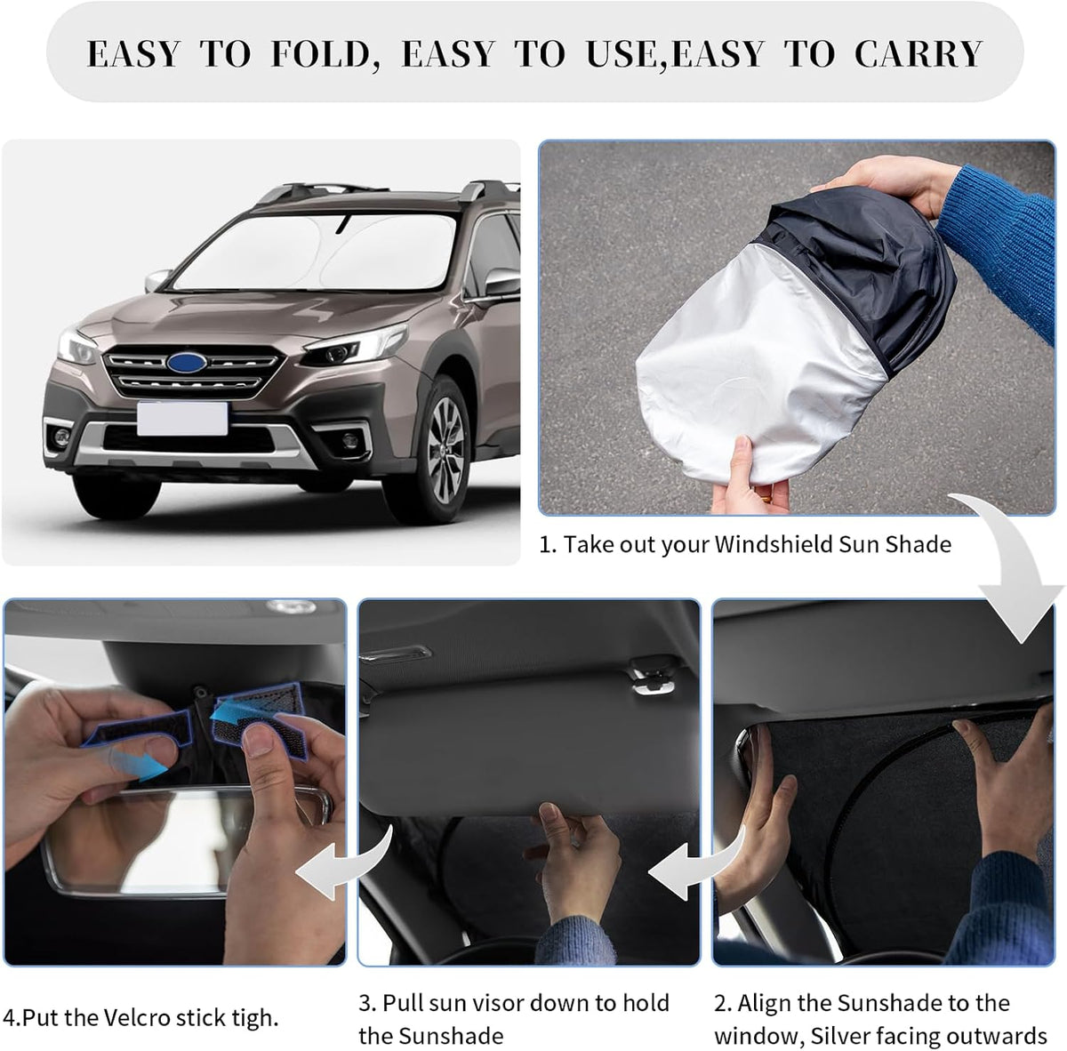 Sun Shade Sunshade for Subaru Outback Windshield Cover,4-Layer Front Window Shade Custom fit 2020-2024 2025 Outback SUV,Base,Premium,Limited,Touring Sun Visor 240T Retractable Shade Car Accessories