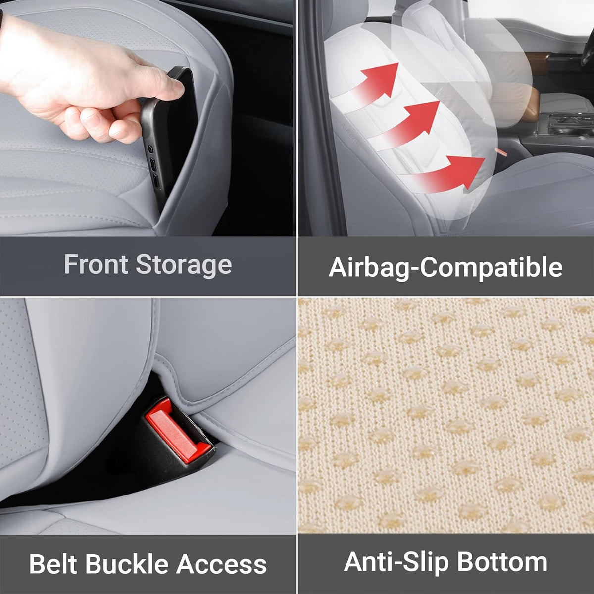Coverland Custom Car Seat Covers Compatible with F150, Tundra, Ram 1500, Ram 2500 - Premium Leather Non-Slip Waterproof Cover Custom Interior Protector Full Set-Gray [See Size Chart-Size X130]