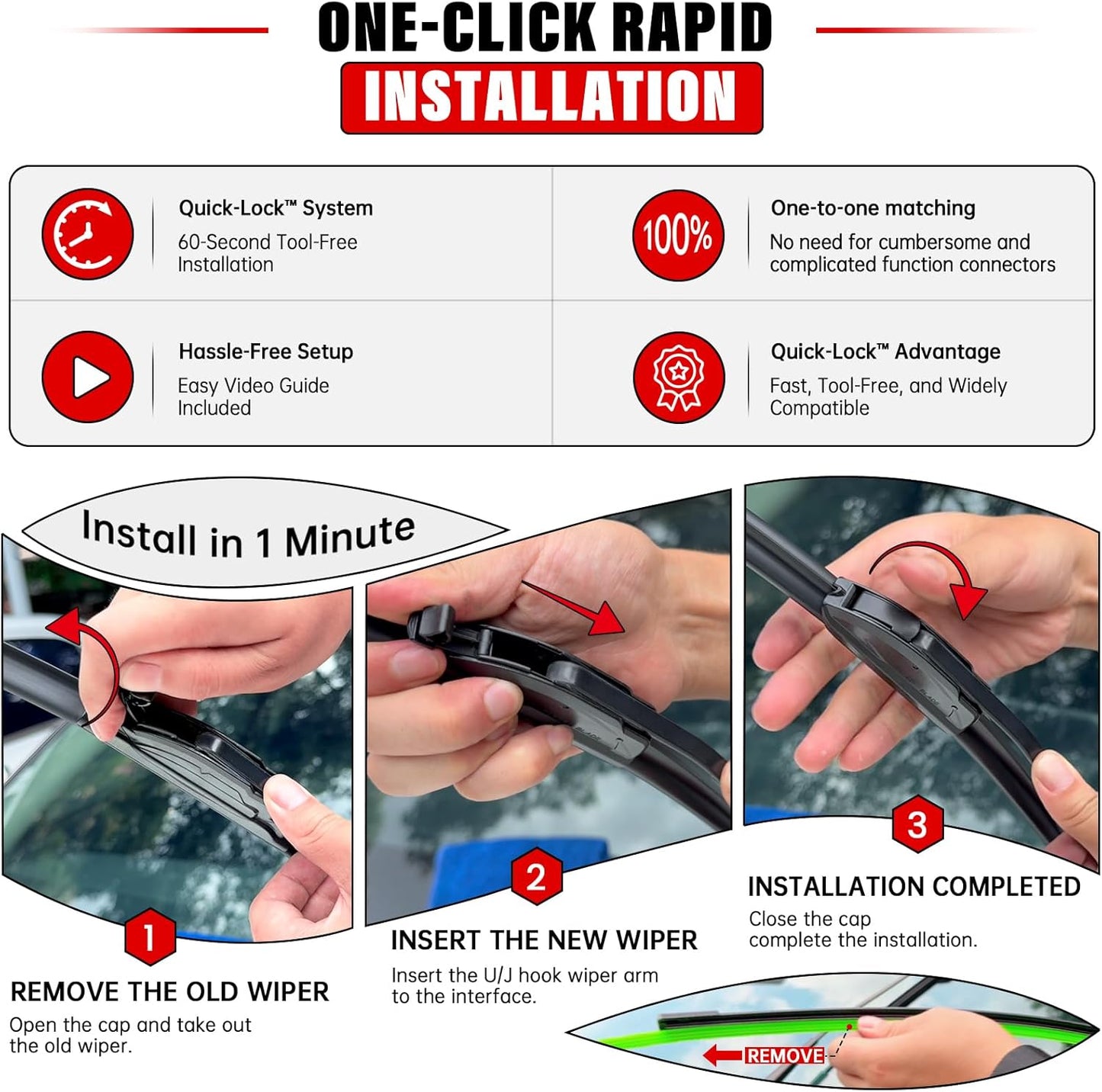 Windshield Wiper Blades Replacement for 2014-2020 Mitsubishi Outlander Original Factory Quality Front Rear Wipers Blade Set for My Car - 26" 18" 12" (Pack of 3)