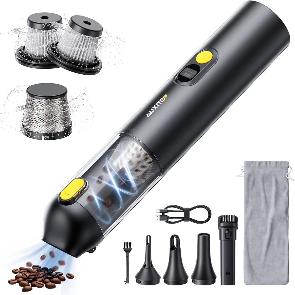 AUXITO Car Vacuum Portable Cordless 14000Pa Powerful Suction, Handheld Vacuum Blow & Suction 2 in 1, Small Vacuum Cleaner Hand Held Vacuum for Car, Home, Pet, Office (Black)