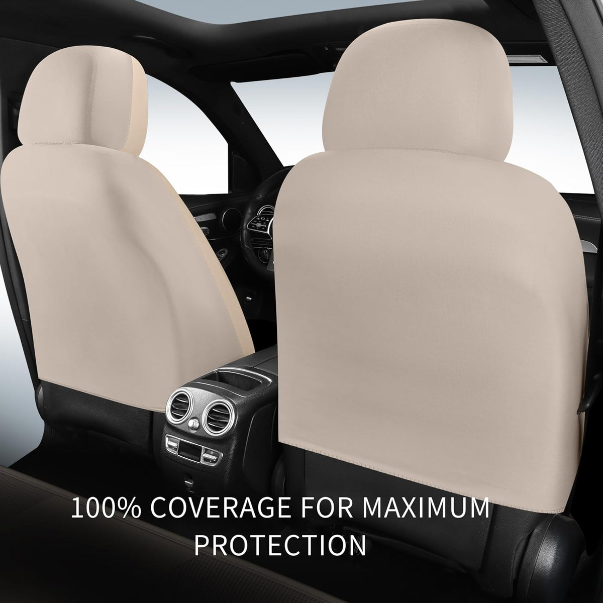 Car Seat Covers,Breathable and Waterproof Leather Seat Covers,Luxury PU Universal Fit Automotive Airbag Compatible for Most Cars Sedans SUV and Truck(2 Pieces,Front Seat,Beige,N1)