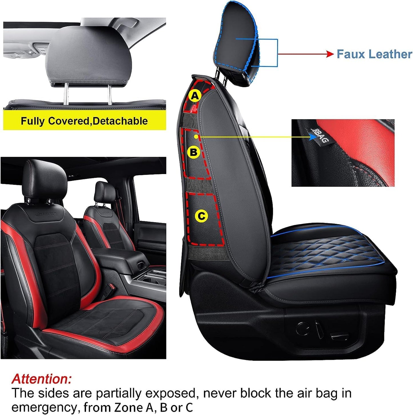 LUCKYMAN CLUB F150 Faux Leather Seat Covers Fit for 2015-2024 2025 F150 SuperCrew and 2017-2024 2025 F250 F350 F450 Super Duty Crew Cab Pickup Trucks(Full Set, Black&Blue)