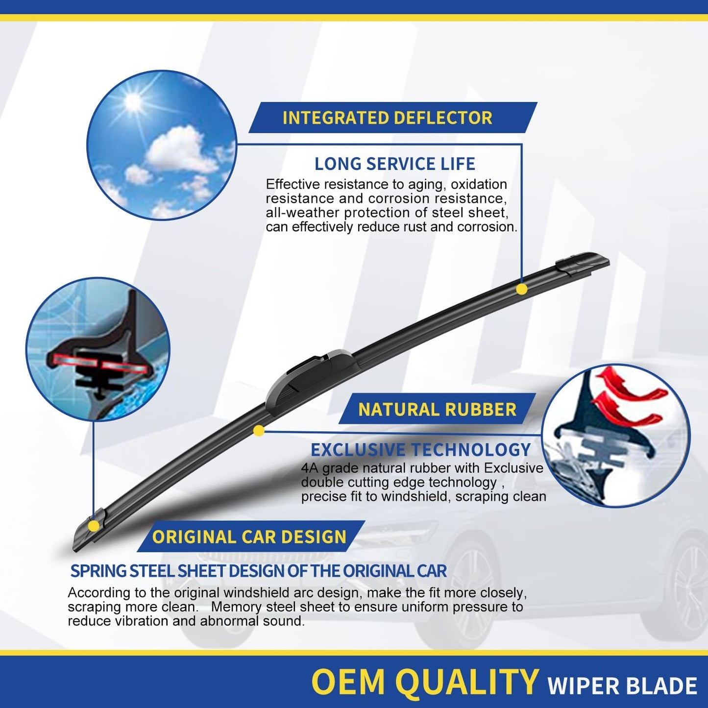 3 wipers Replacement For 2007-2010 2011 2012 2013 2014 2015 2016 Jeep Compass Windshield Wiper Blades Original Equipment Replacement - 22"+20"+11" (Set of 3) U/J HOOK