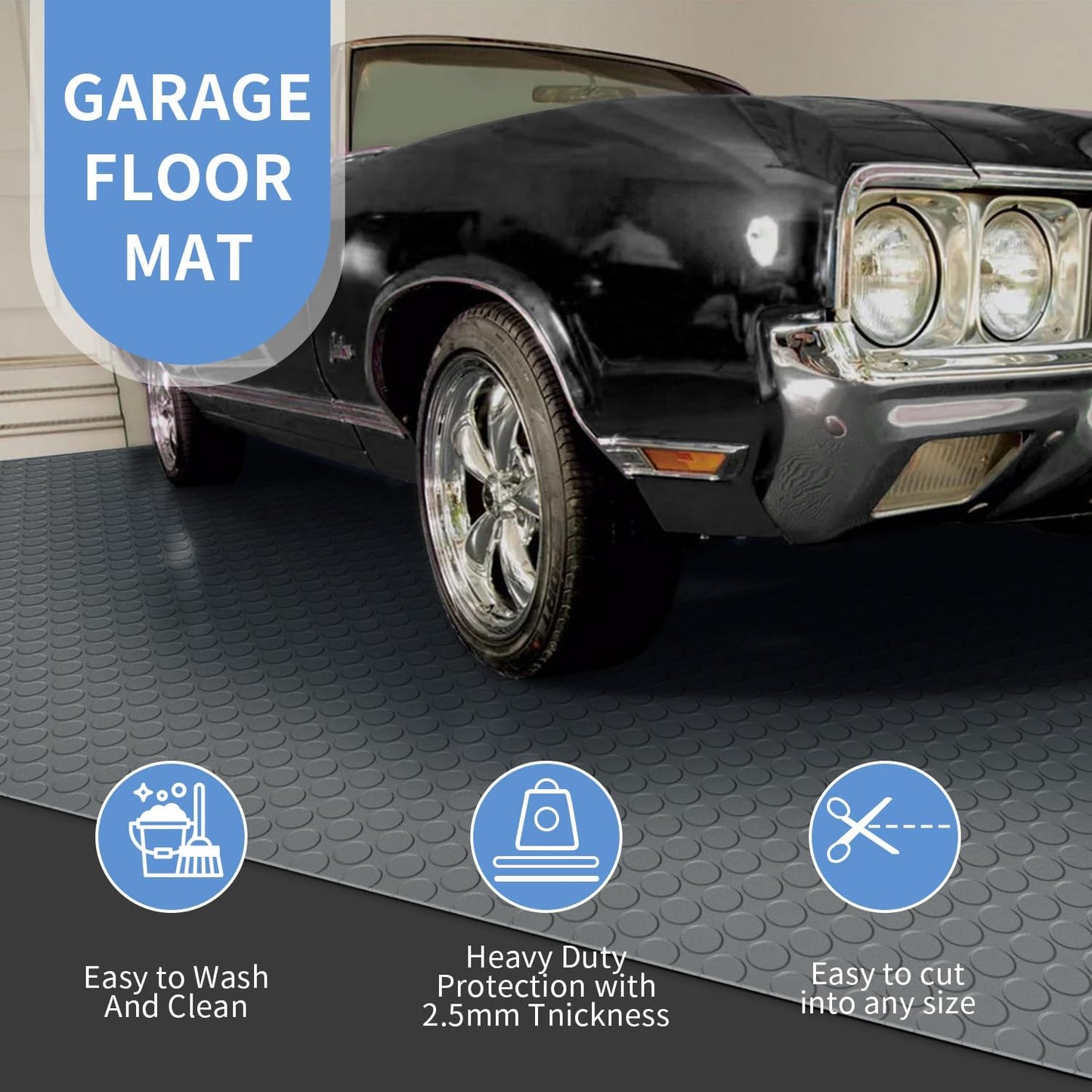 Premium Garage Floor Mat, Commercial Grade Heavy Duty Parking Mat for Garage Floor, Golf Cart Parking, Water/Stain Resistant Floor Runner (Grey Coin, 4 x 10 Feet)