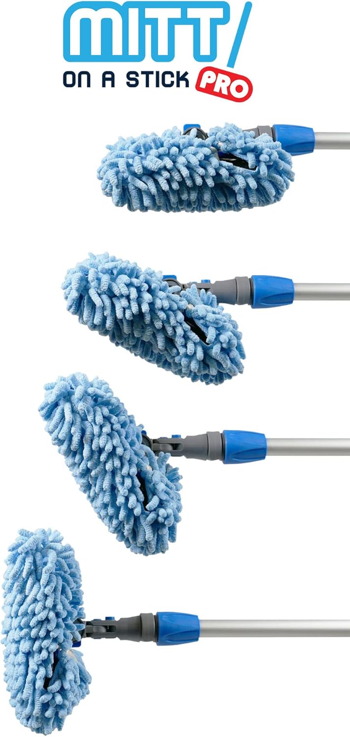 Autofiber [Mitt on a Stick PRO] Adjustable Head Car Wash Brush | 61" Sectional Angled Pole (Red Dragon Cover)