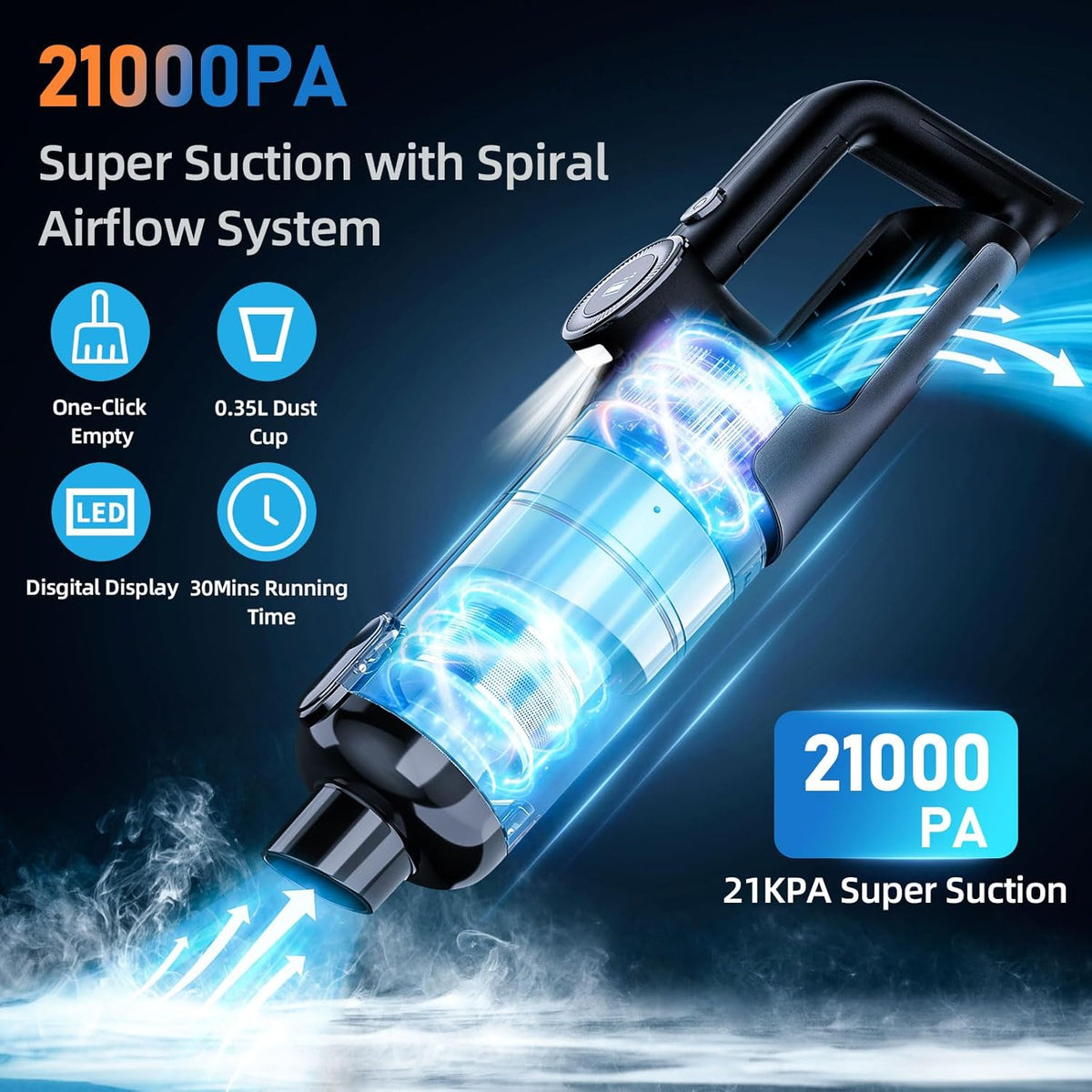 Car Vacuum Cleaner,21Kpa/30Mins,Mini High Power Pet Portable Handheld Cordless Vacuum Pro, Rechargeable Extractor Vacuum Detailing with Cleaning Gel for Car, Home and Office Detail Cleaning