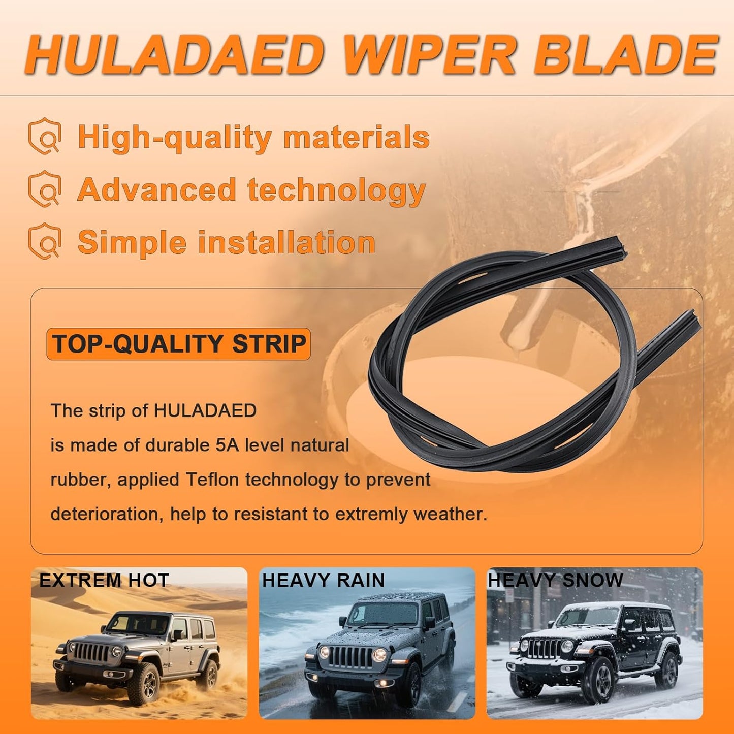 HULADAED® 26'' 14'' 13'' Windshield Wipers Replacement for Hyundai Santa Fe 2018-2013,Silicone Front Rear Wiper blades for MY Car-All Weather & Quiet(3 PACK)