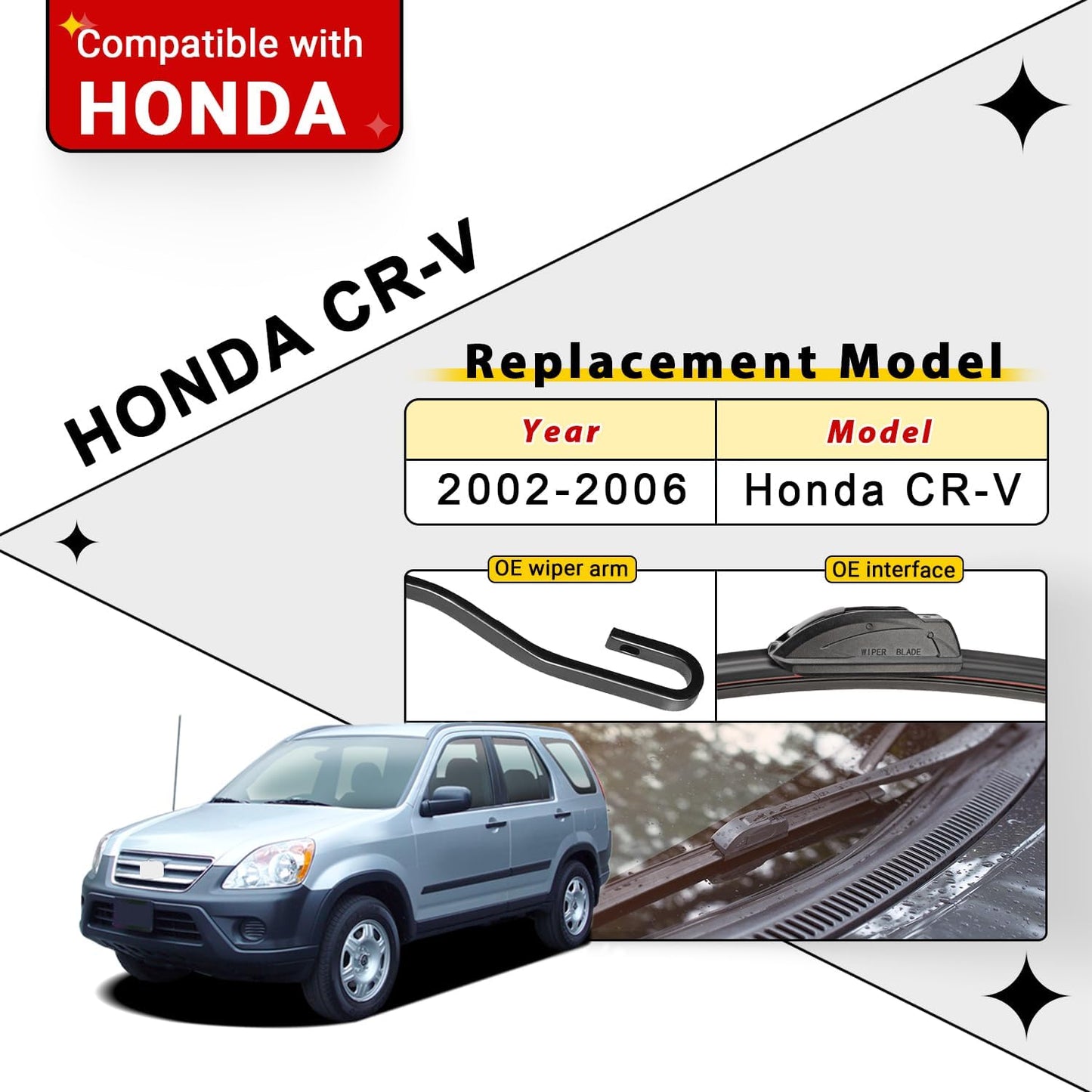 Windshield Wiper Blades Replacement for Honda CRV CR-V 2002 2003 2004 2005 2006 Original Factory Quality Front Rear Wipers Blade Set for My Car - 21" 20" 10" (Pack of 3)