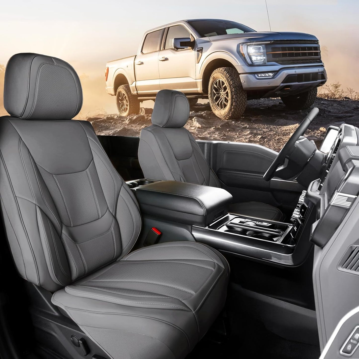 Coverland Custom Car Seat Covers Compatible with Silverado 2500HD, Maverick, Frontier - Premium Leather Non-Slip Memory Foam Waterproof Protector Front Seat-Dark Gray [See Size Chart-Size A40]