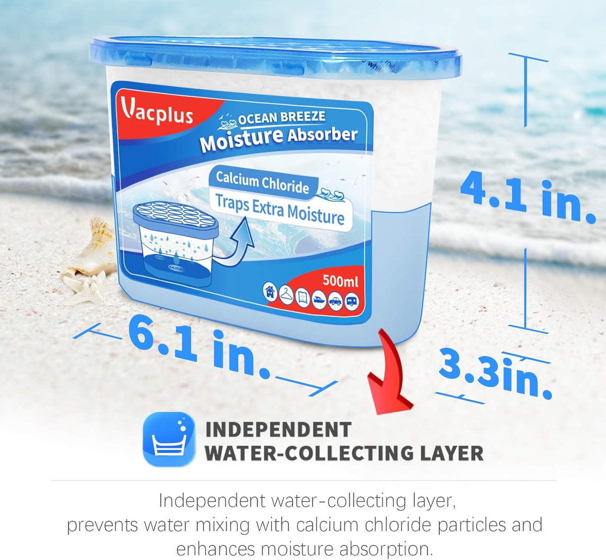 Vacplus Moisture Absorbers 6 Pack, 10.5 Oz Portable Humidity Absorber Boxes for Your Bathroom, Closet & Car, Dehumidifier with Ocean Fragrance, Light Blue