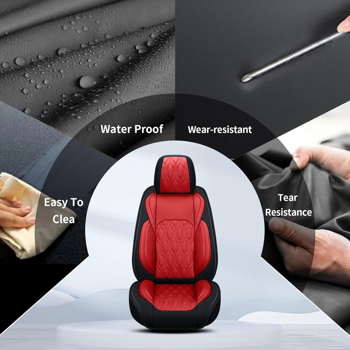 Car Covers Fit for Toyota Camry 2012-2025: Full Set 5 Seats Faux Leather Automotive Waterproof Vehicle Cushion Protector (Black&Red)