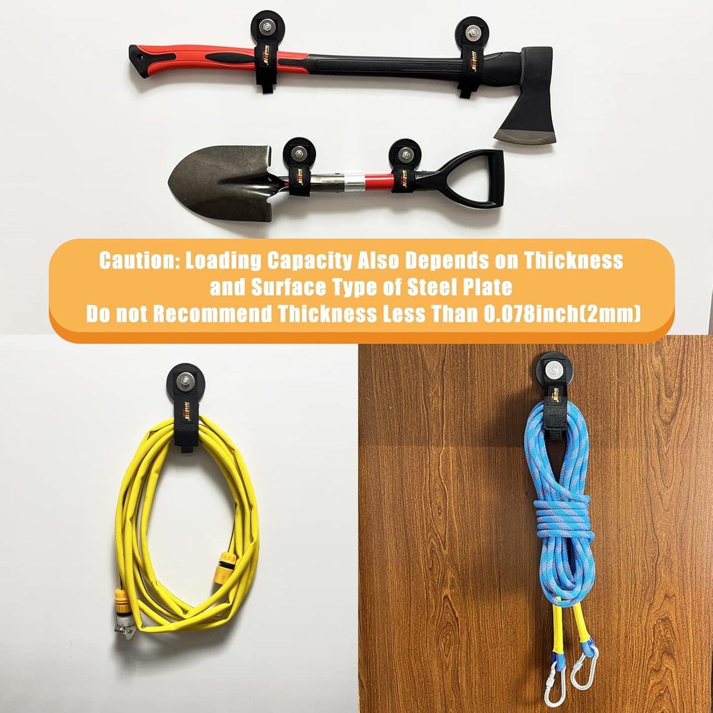 Heavy Duty Magnetic Hook, Magnetic Tool Holder, Magnetic Garage Hooks, Extension Cord Strap for Cable, Rope, Wire Storage in Garage,Workshop,RV,Pick-up(Dia.1.69" Magnet * 4Pcs)