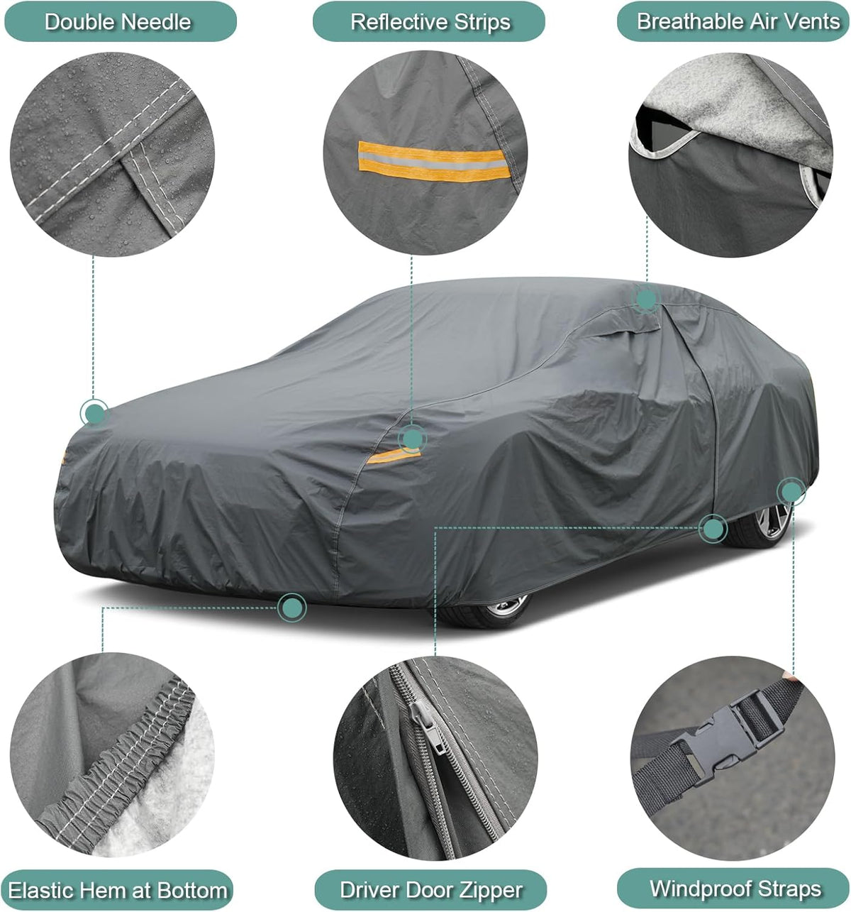 16 Layers Car Cover Waterproof All Weather, Heavy Duty Full Exterior Cover Universal Fit Coupe Pontiac Firebird/Trans Am, Chevy Malibu/Chevelle, Dodge Charger, Hyundai Genesis, Jaguar XJ etc.