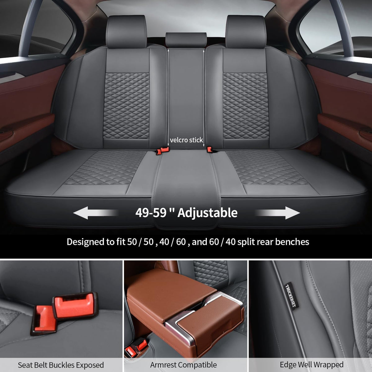 Car Seat Covers Full Set Leather Seat Covers Automotive Seat Covers Universal Car Seat Cover for Most Cars Gray