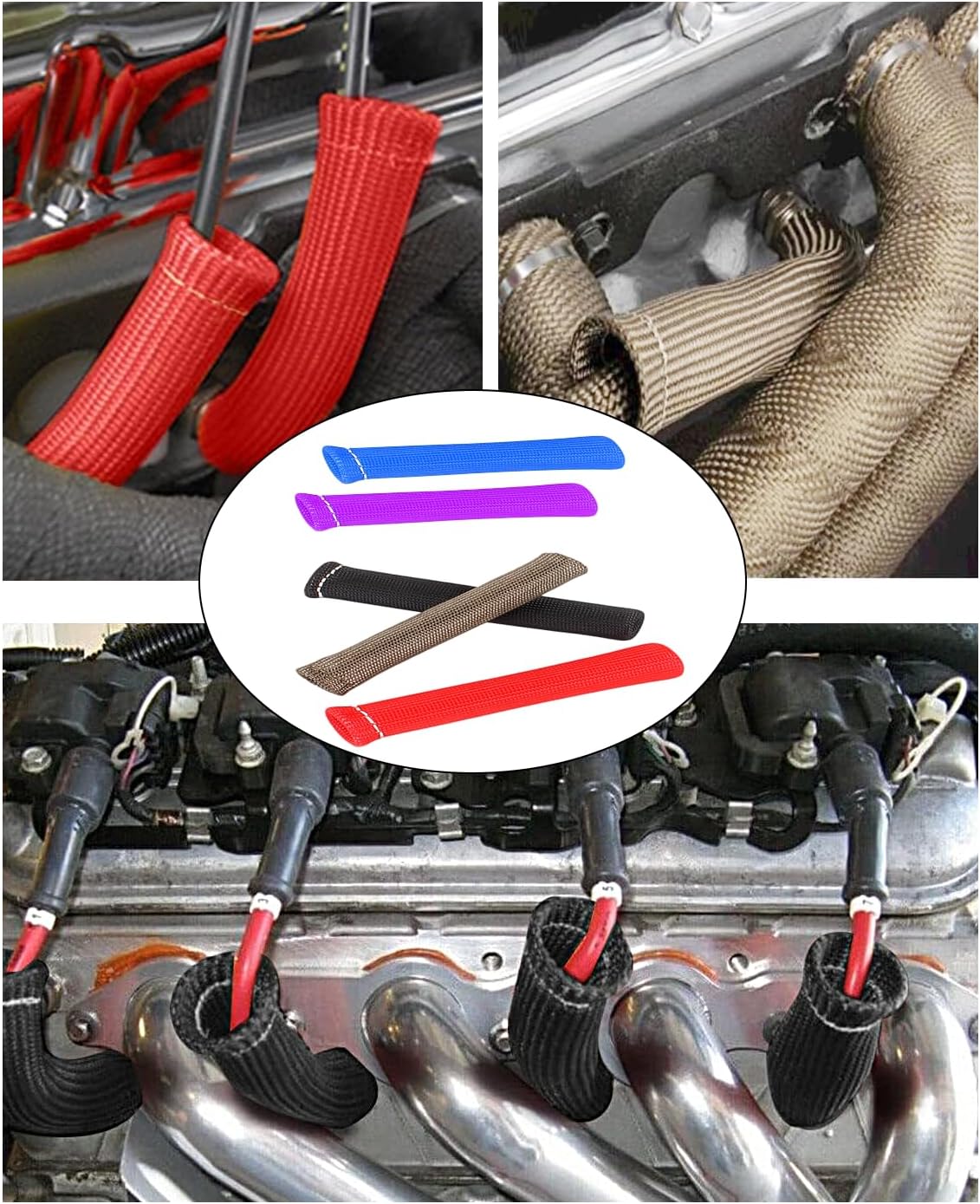 Spark Plug Wire Heat Shield - 8 PCS 2500° Spark Plug Heat Sleeve, 6 Inches Spark Plug Wire Boots Protector Protection Cover Replacement for LS1 / LS2 SBC BBC 350 454 Car Truck, Titanium