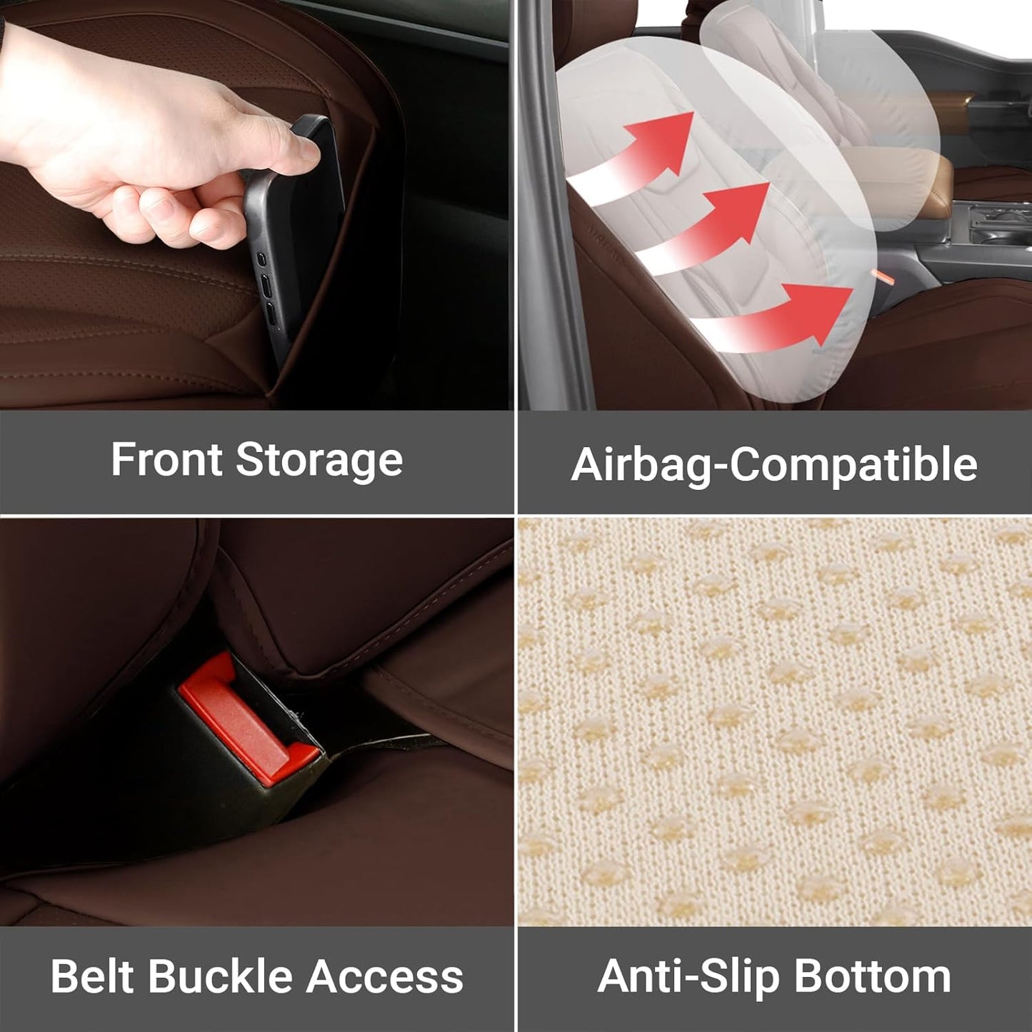 Coverland Custom Car Seat Covers Compatible with F150, Tundra, Ram 1500, Ram 2500 - Premium Leather Non-Slip Waterproof Cover Custom Interior Protector Full Set-Dark Brown [See Size Chart-Size X130]