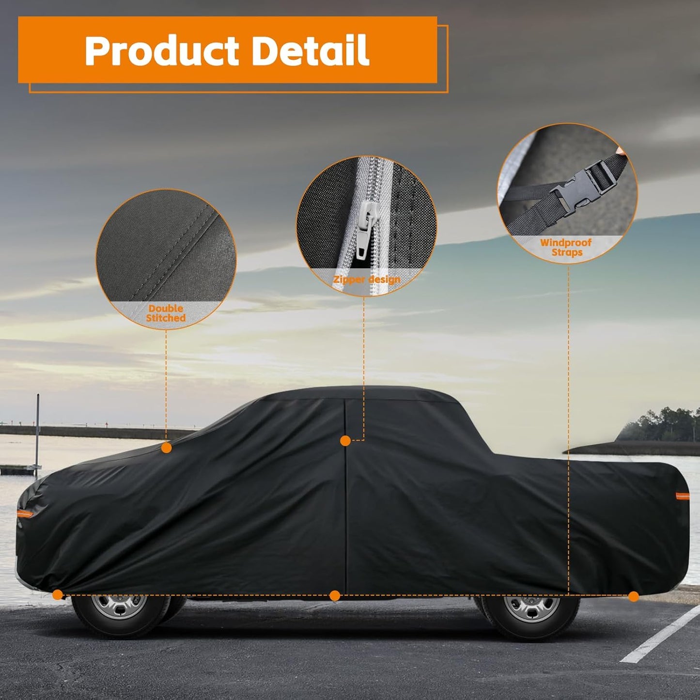 Kayme Truck Cover Custom Fit Dodge Ram 1500(1994-2001) Regular Cab Long Bed. Full Exterior Heavy Duty Outdoor Pickup Truck Car Cover Waterproof All Weather.Car Tarp for Wind Sun Dust Protection.Black