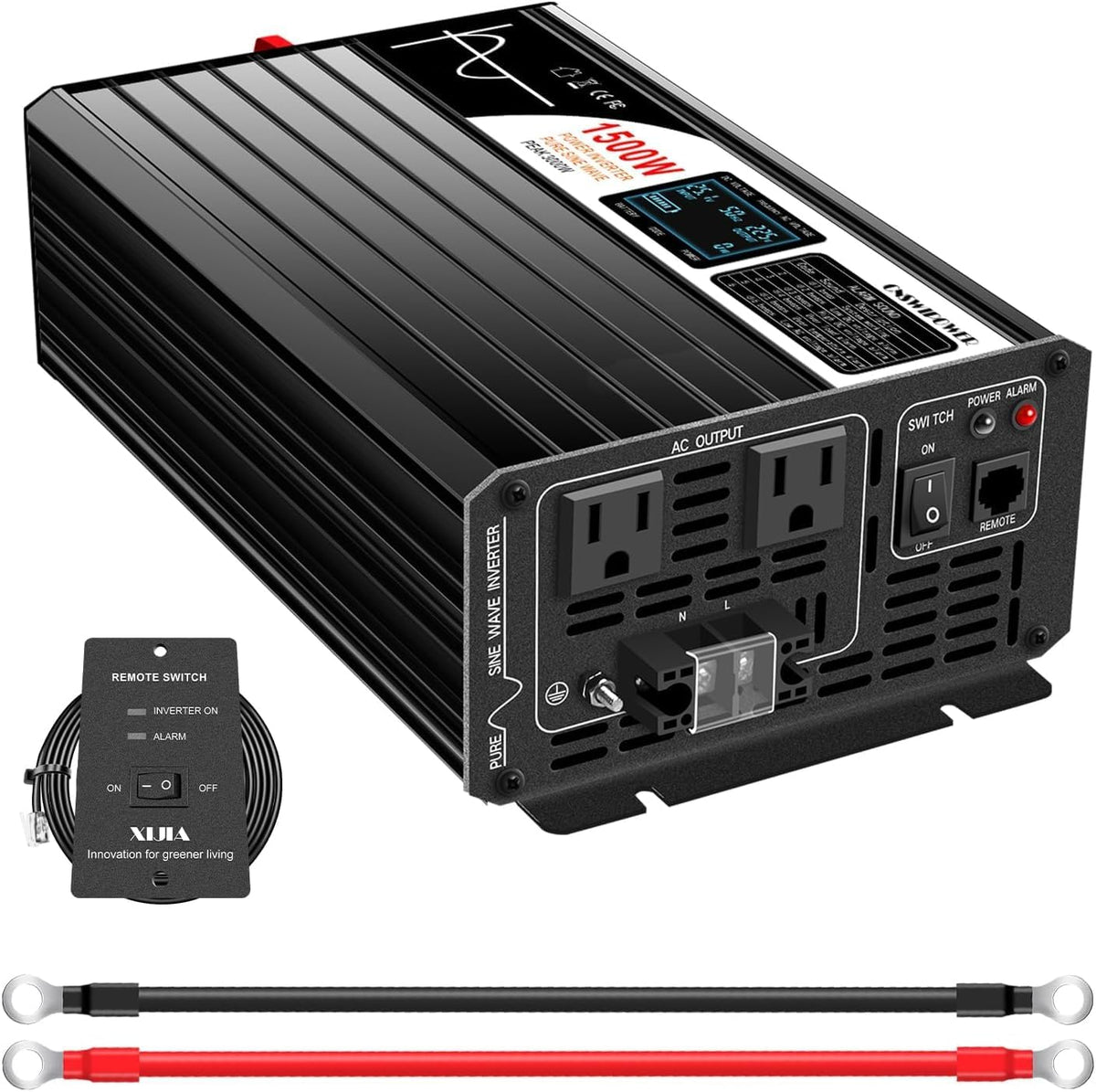 Xijia 1500W(Peak Power 3000W) Pure Sine Wave LCD-Display DC 24V Inverter AC 120V 60HZ Solar Inverter for Home rv Truck Use car (DC24V (Range 20V-30V) 1500W)