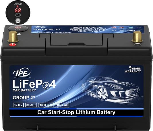 TPE Car Start-Stop Lithium Battery BCI GROUP 27 12V 80AH Car Battery with 1300CCA – High-Performance Automotive Battery with 60 Months Warranty