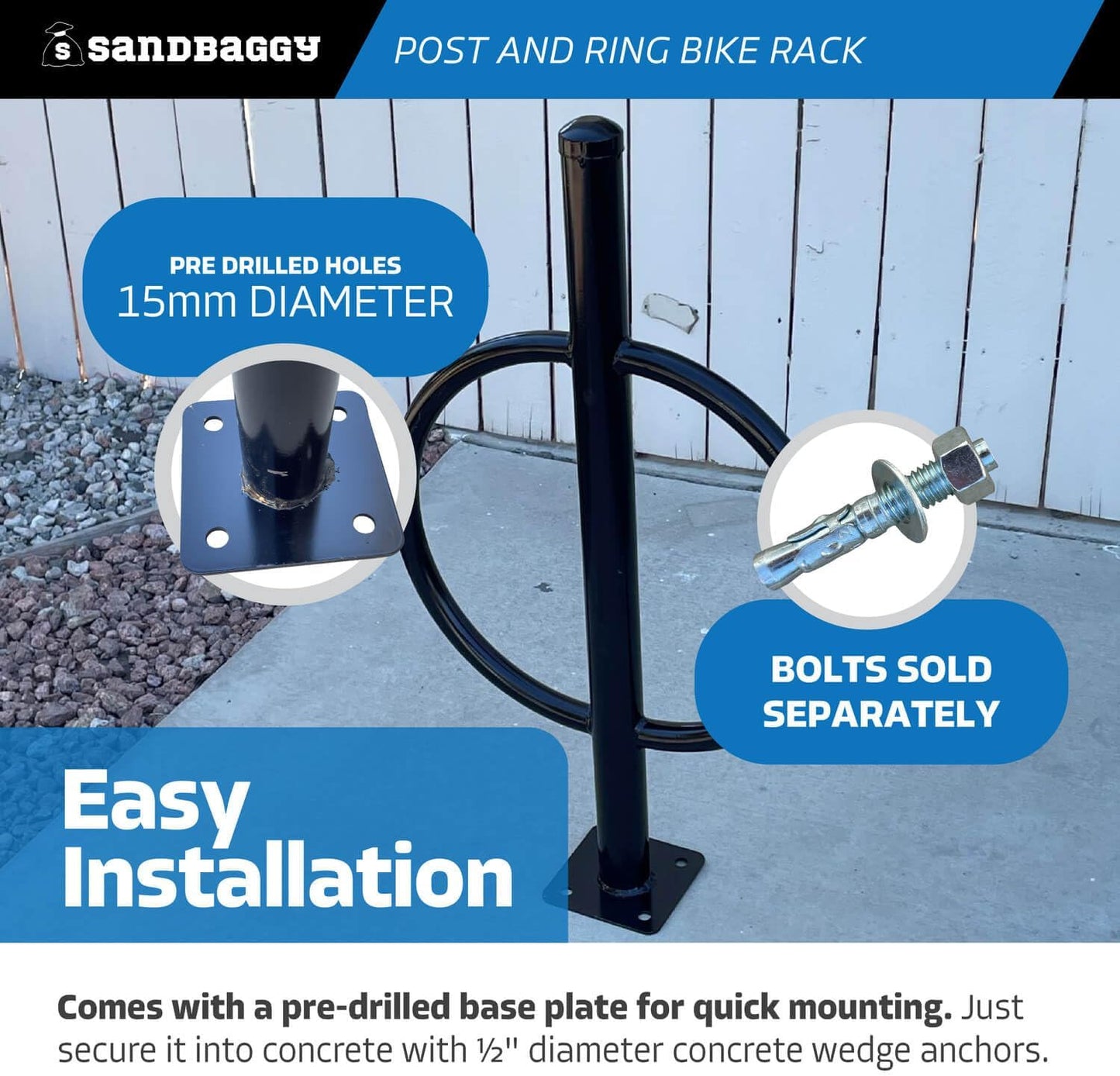 Sandbaggy Post and Ring Bike Rack - Commercial Bike Racks - Galvanized Steel - Anti-Theft Design - In Ground, Apartments, Sidewalks, Industrial (Red, 1)