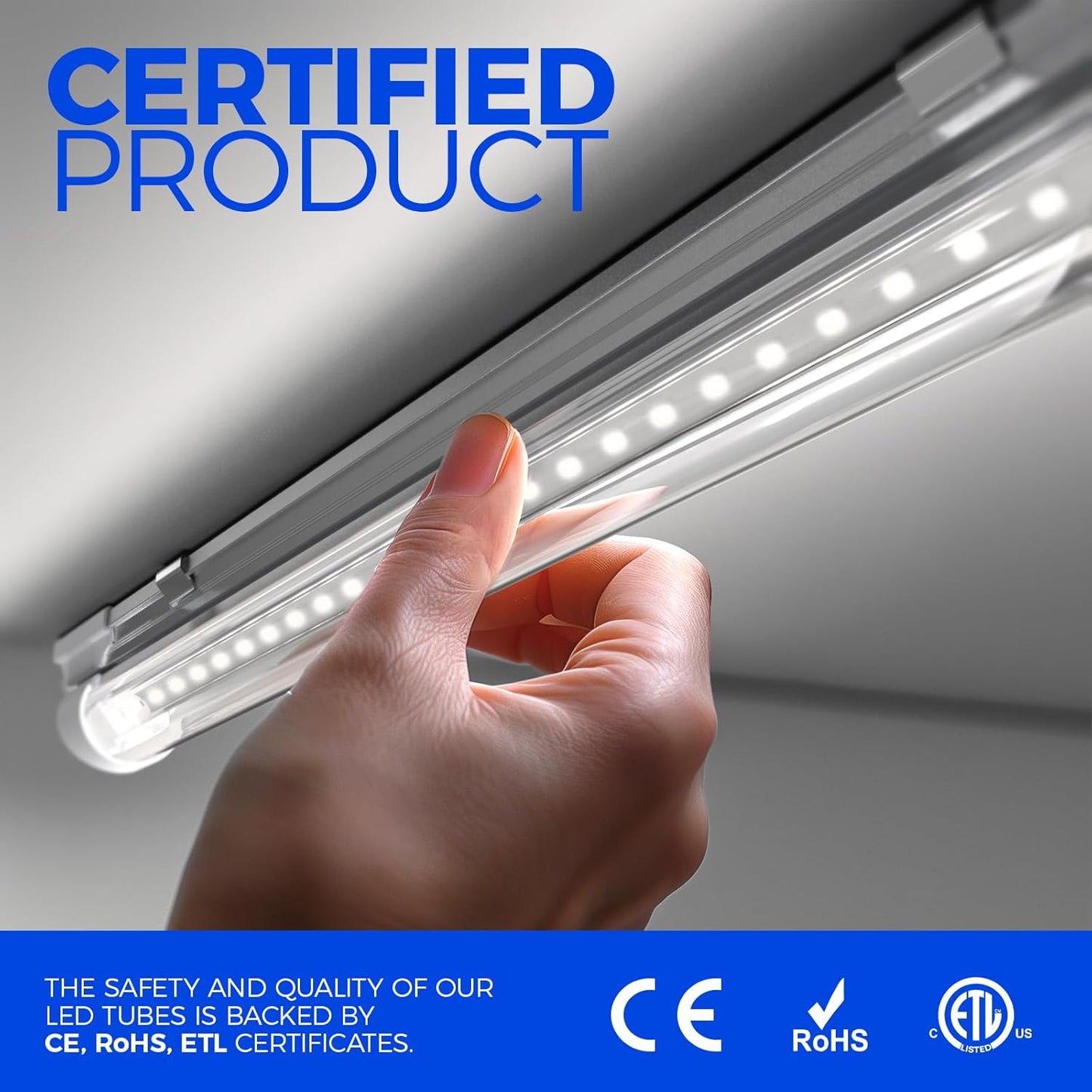 Barrina 8FT LED Shop Light, 100W 15000LM 6500K Super Bright White, Linkable T8 Shop Lighting LED V Shape Led Tube Lights, Ceiling Lights Fixtures for Garage, Workshop, ETL Listed, 10 Pack