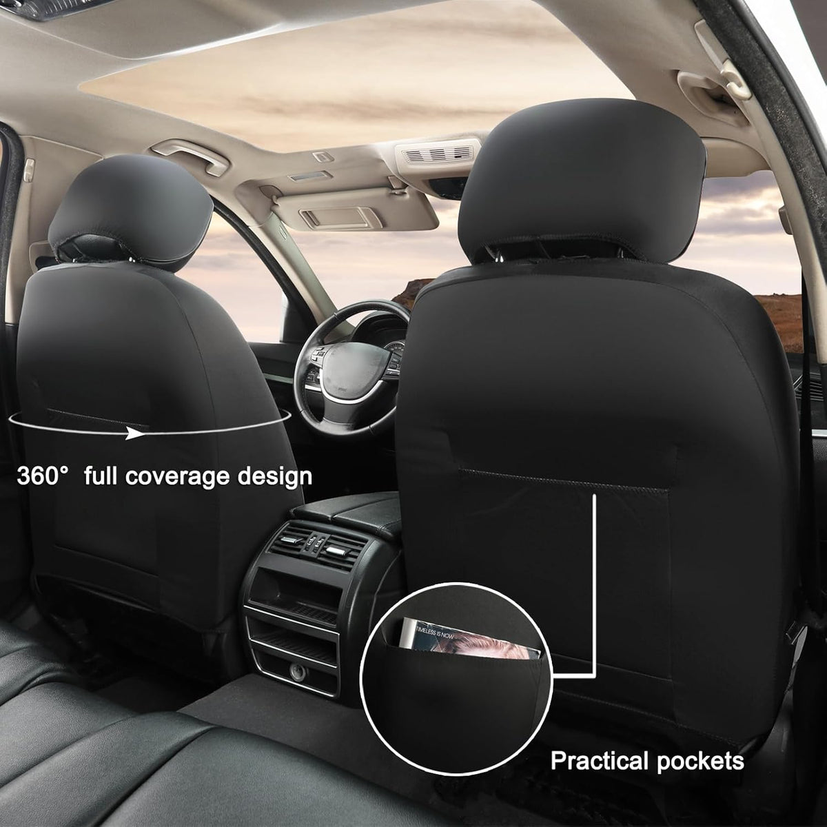 GIANT PANDA Fit Subaru Outback Forester Crosstrek Legacy Impreza Front Car Seat Cover, 3D Air Mesh Breathable Seat Protector, Black（2-Pack
