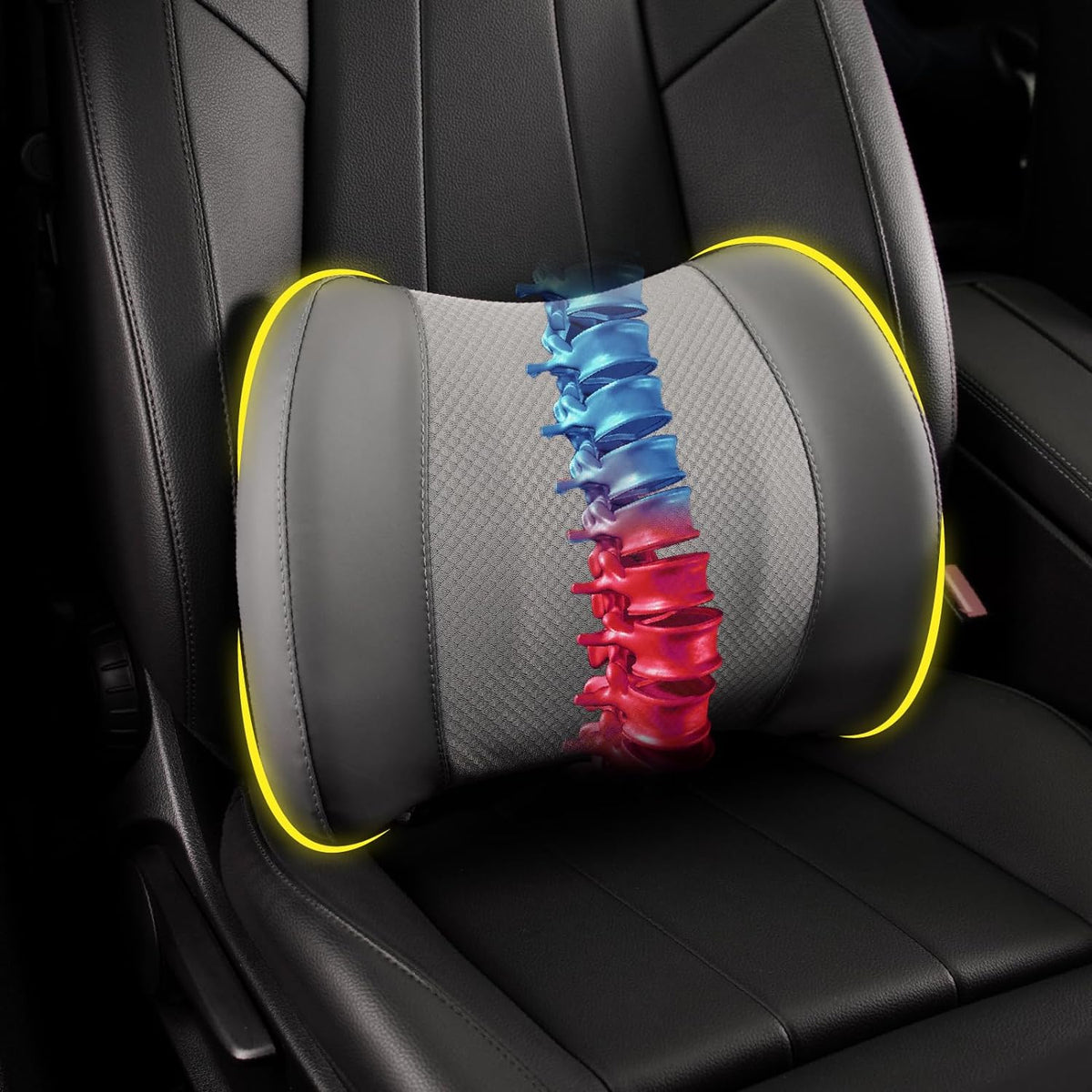 Lumbar Support Pillow for Car, Memory Foam Lumbar Pillow for Lower Back Pain Relief - Back Cushion for Driving, Chair Support for Car-Office Chair, Wheelchair - Dark Grey