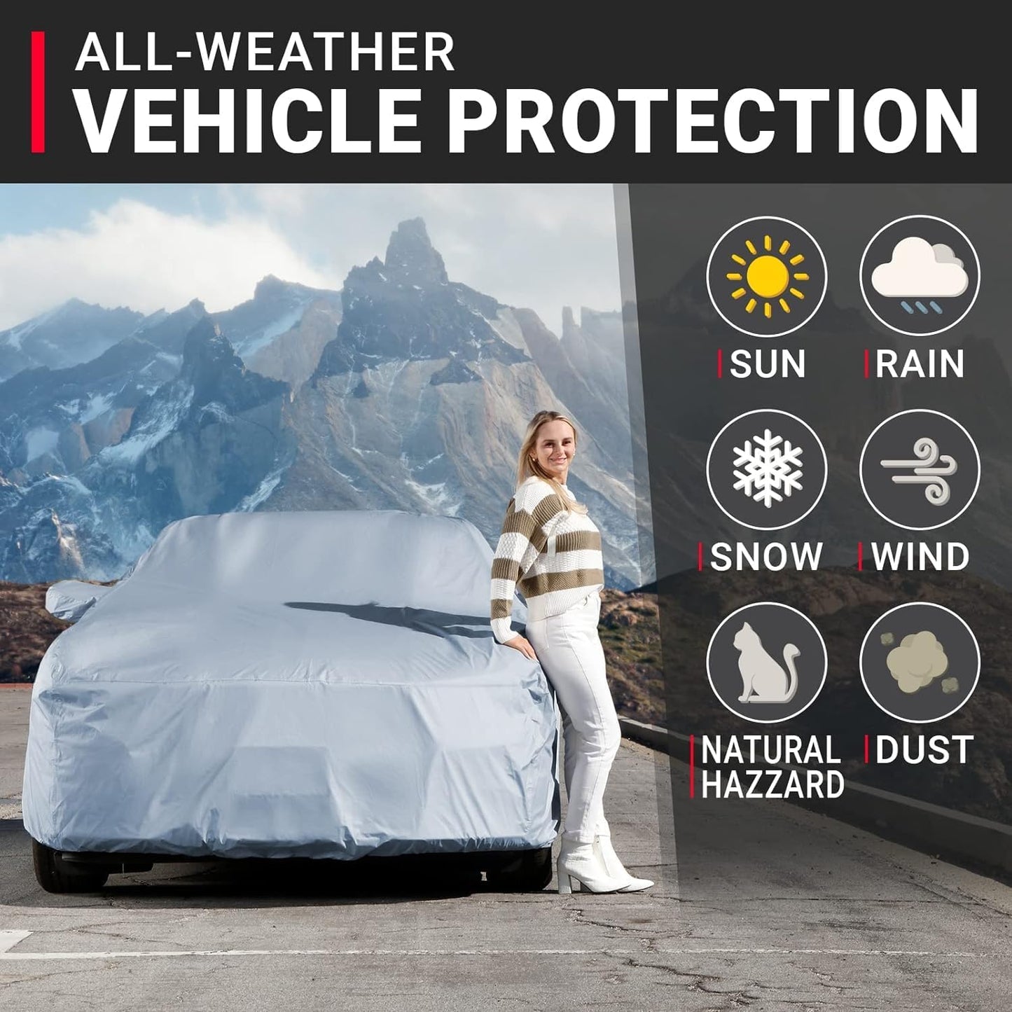iCarCover 18-Layer Car Cover Waterproof All Weather, Premium Quality Car Covers for Automobiles, UV Protection, GTO, CL, TL, TLX, TSX, A6, S6, Optima, K5, Fits 189-193 Inches