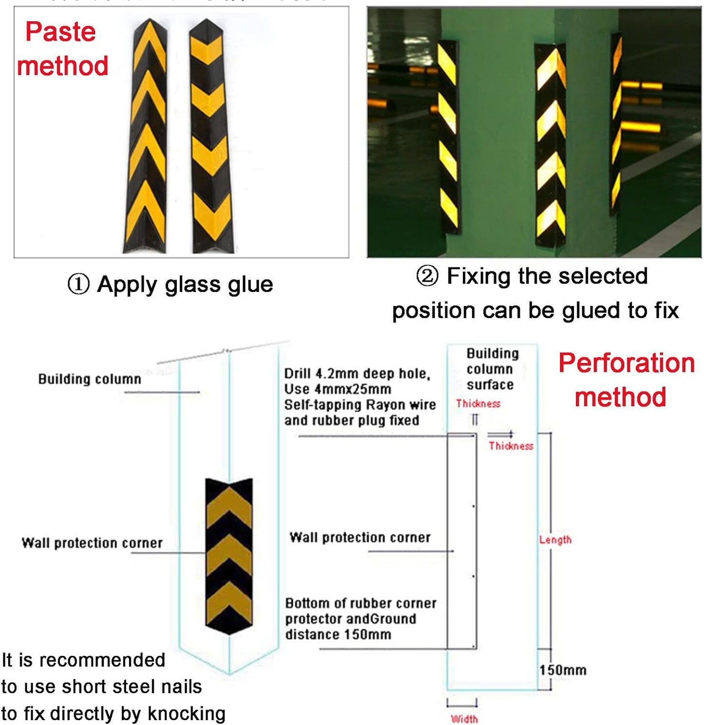 XPLKQXE Reflective Rubber Wall Corner Guard, Rubber Wall Protector Corner Protector, for Parking Protection Car Corner Guardrail Post (Color : Black+Yellow, Size : 2pcs)