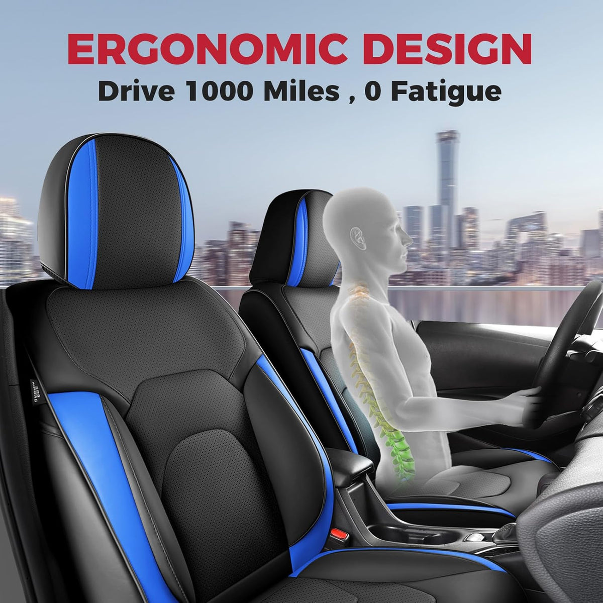 FREESOO Car Seat Covers Front Seats 2PCs,Waterproof Automotive Seat Covers, Leather Cars Interior Covers, Seats Protection Universal fit Babies & Adult (BlackBlue)