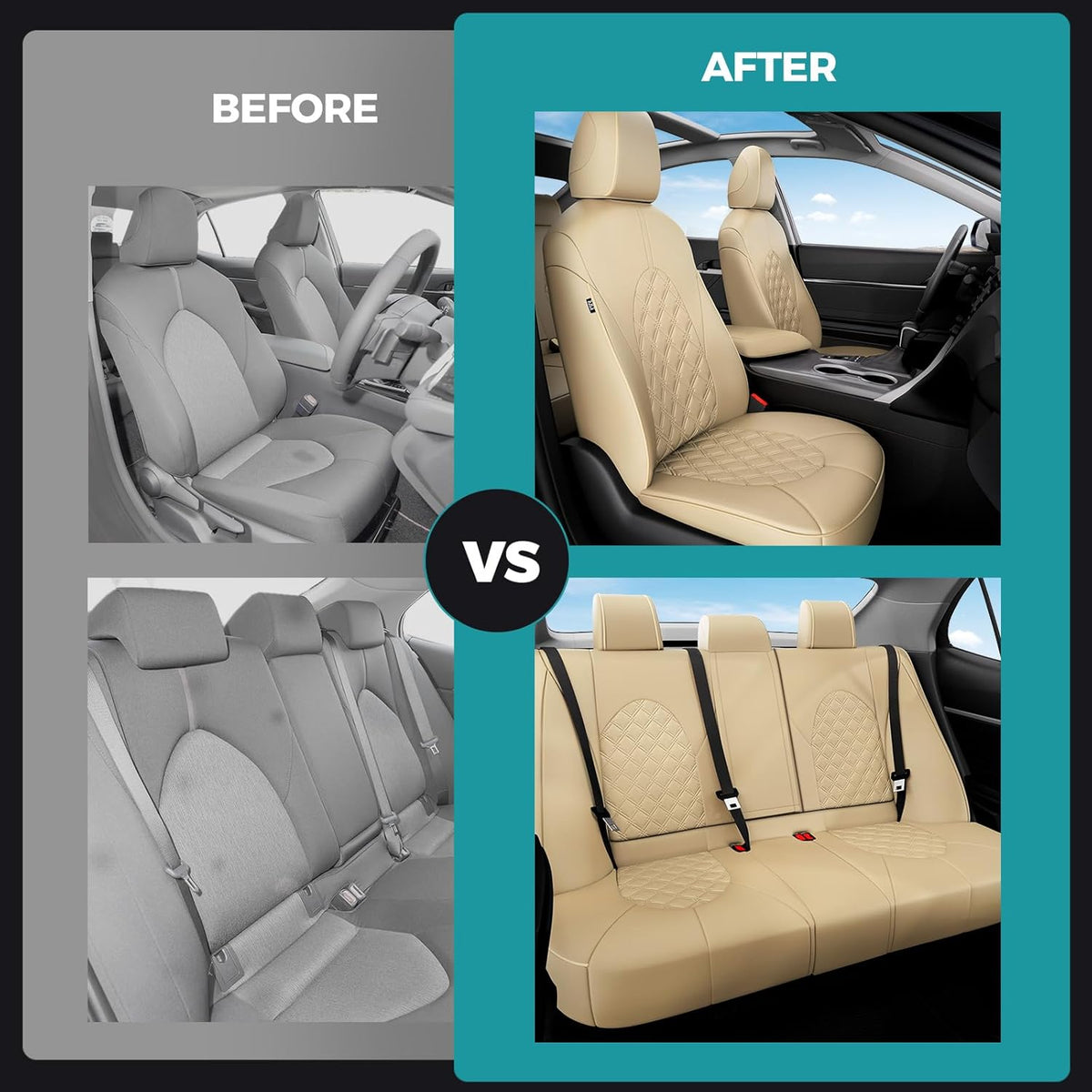 for Toyota Camry Seat Covers XLE XSE V6 2018 2019 2020 2021 2022 2023 2024 - Custom Fit Car Seat Covers Full Set, Breathable Waterproof Leather Seat Covers for Cars, Beige Not for Hybrid
