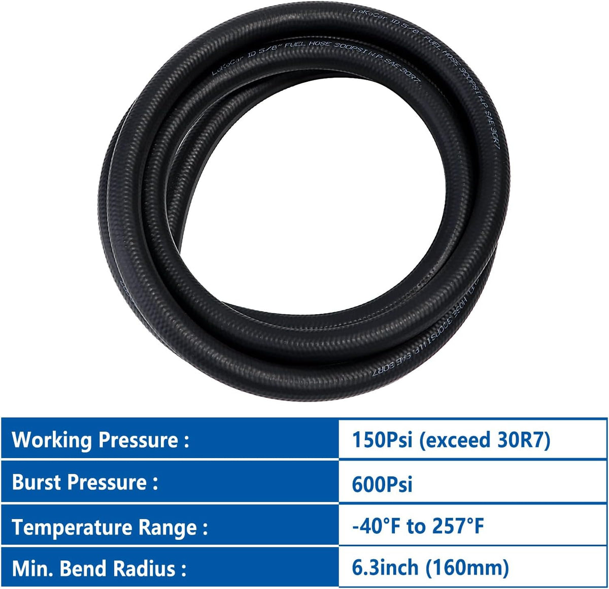 LokoCar Rubber Fuel Hose Line Push Lock 5/8" ID SAE 30R7 NBR 10ft 300PSI Black