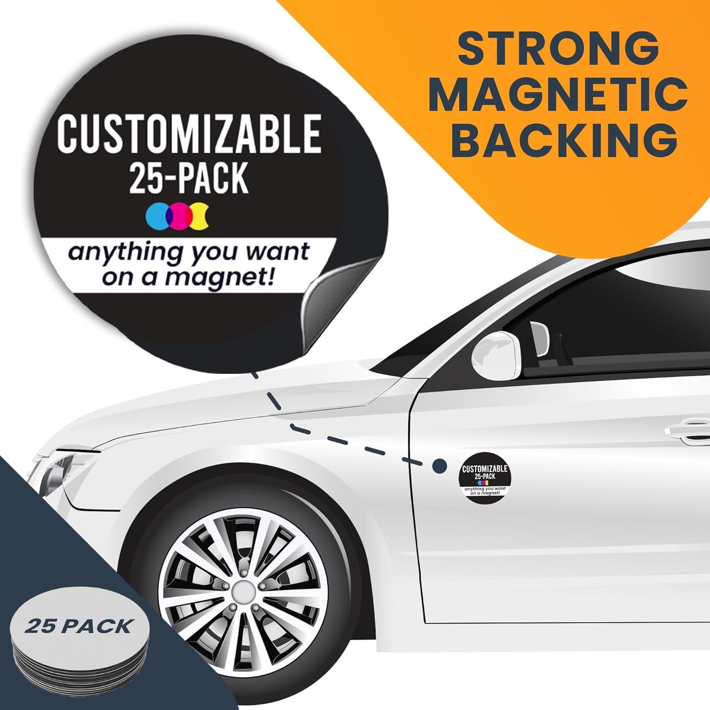 Magnet Me Up Customizable 30 Mil Round Magnet- 5”, 25 PK Weatherproof Car Magnet for Businesses, Sports Teams, Fundraisers & Personal Expression- Custom Text & Logo- Strong Magnetic Vinyl for Vehicles