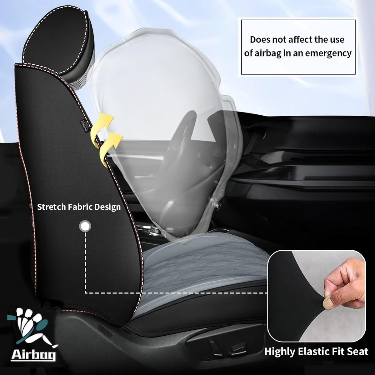 Seat Covers 2 Front Seats Fit for Toyota Camry 2012-2025 Leather Car Seat Covers Waterproof Non-Slip - Auto Seat Cushion Protectors (2 Seats,Black&Grey)
